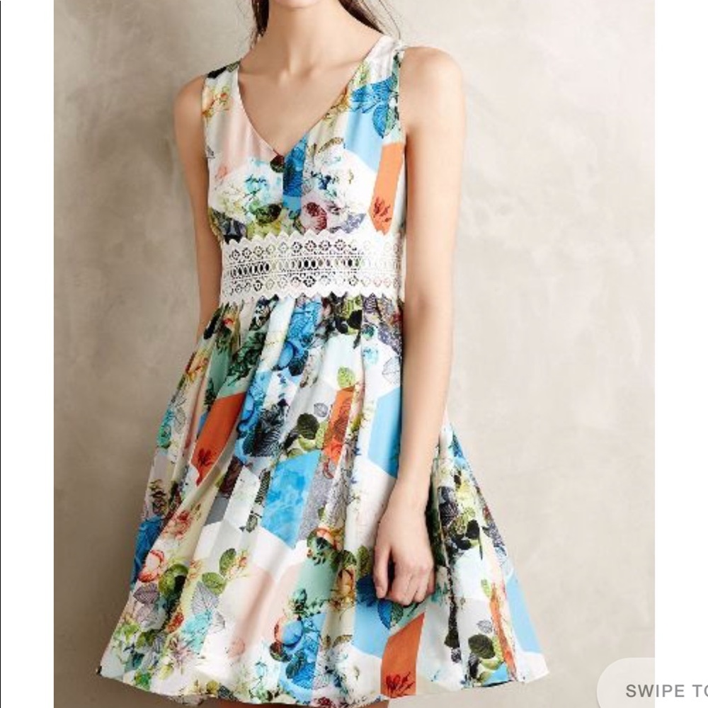 Anthropologie floral silk dress